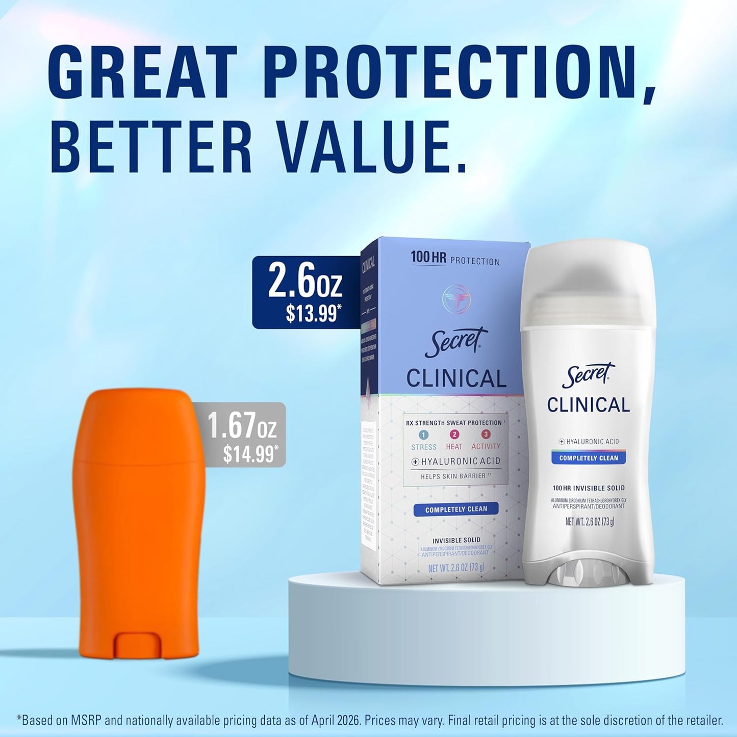 Secret 100-Hour Sweat Protection with Hyaluronic Acid – Calming Deodorant for Mindful Morning & Evening Routines