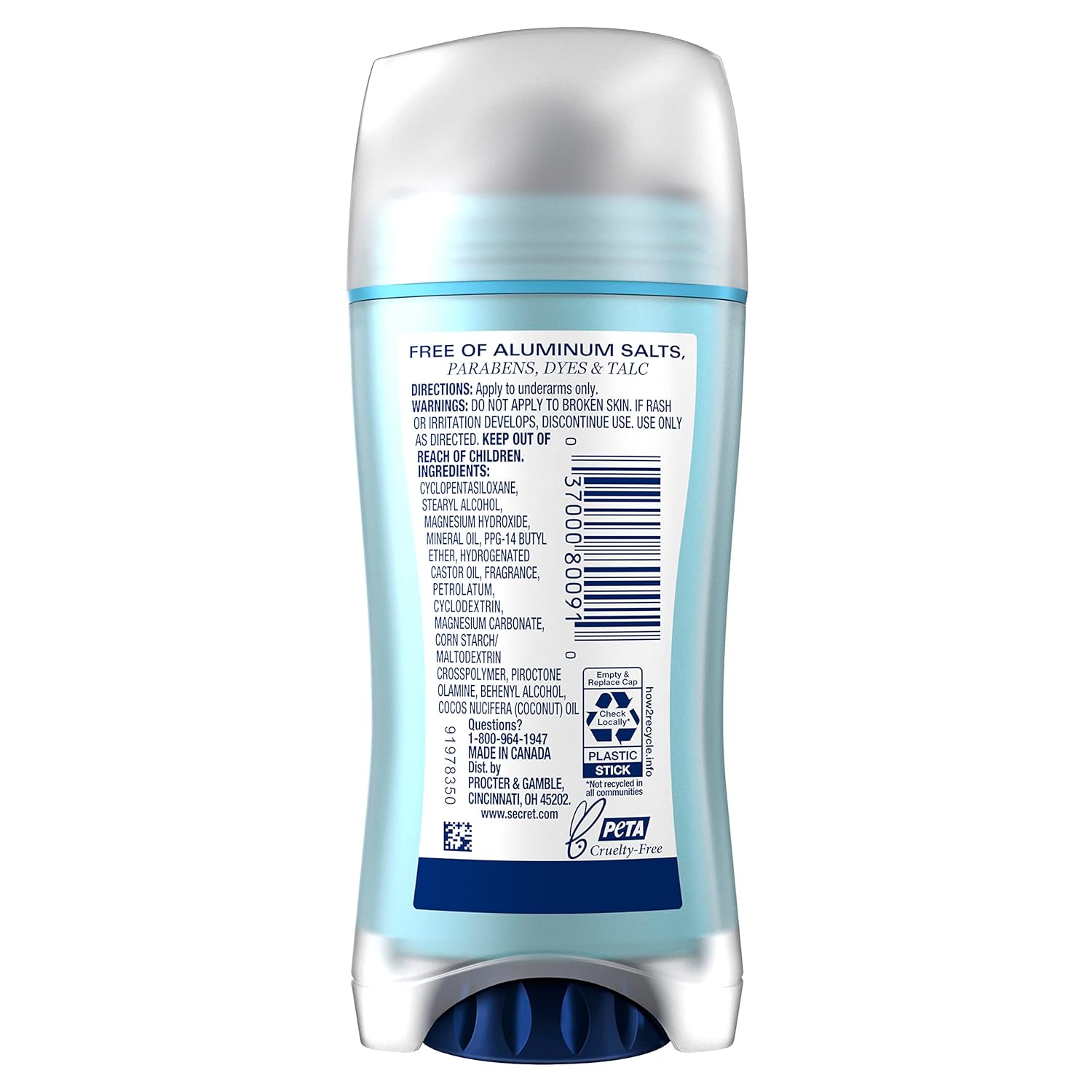 Secret Aluminum Free Deodorant for Women, 48hr Odor Protection, Baking Soda Free Sensitive Skin Formula, Coconut, Rose, Cherry Blossom & White Peach Scents, 2.4 oz (Pack of 4) for Nightly Wind Down and Relaxing Personal Care Routine