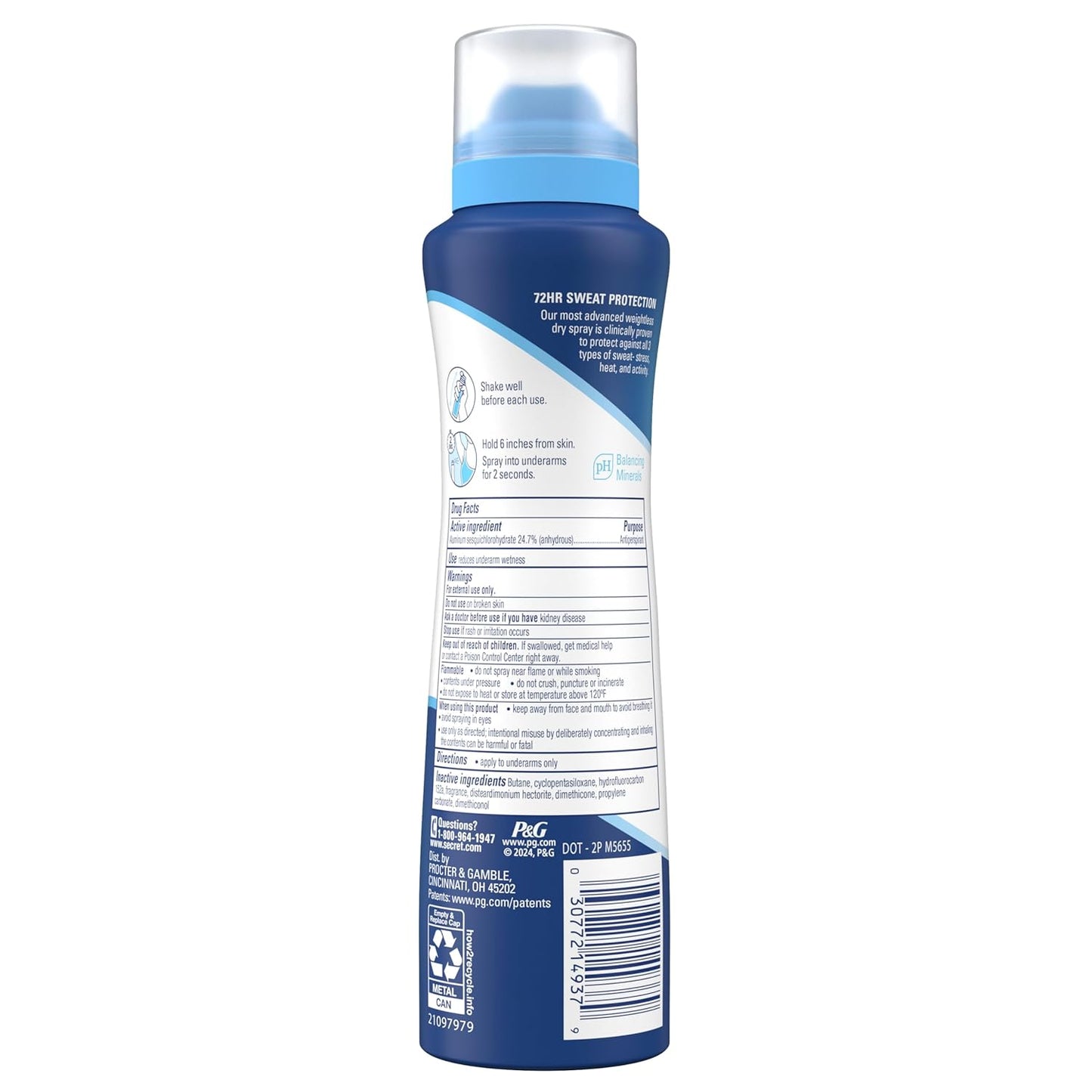 Secret Clinical Strength Dry Spray Antiperspirant for Women – Skin-Friendly PH Balancing Formula, 72hr Odor Control