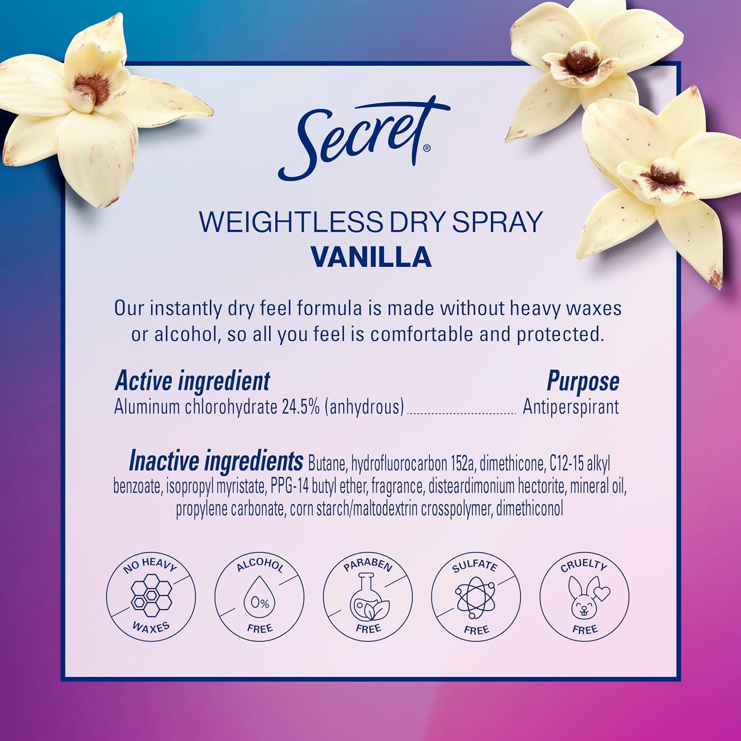 Secret Dry Spray Deodorant for Women – Cozy Vanilla Scent Gift Idea for Mom on Mother's Day and Holiday Mornings