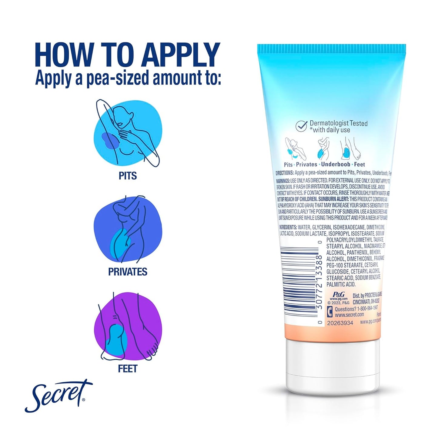 Secret Whole Body Deodorant Cream for Women – OBGYN-Recommended Intimate Area Deodorant, Aluminum Free Sensitive Formula