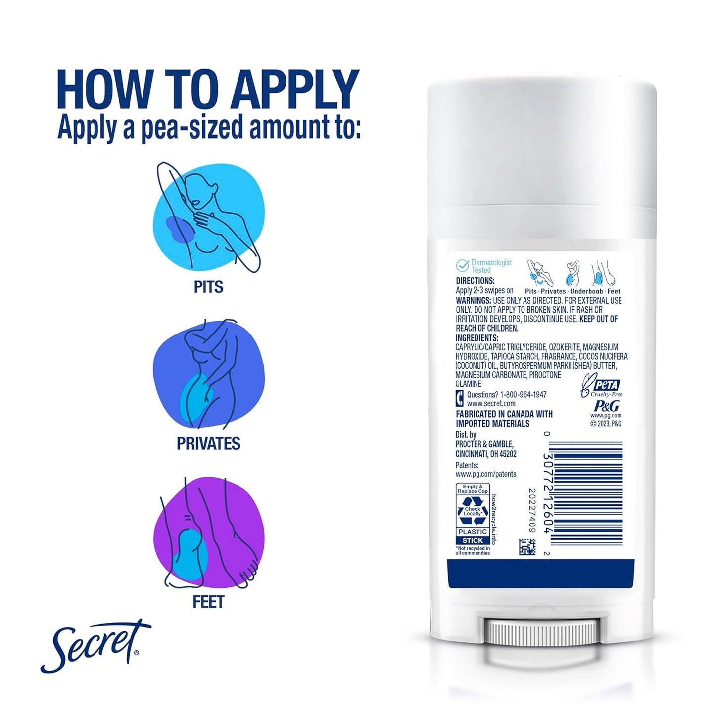Secret Whole Body Deodorant Stick – Dermatologist and Gynecologist-Tested Deodorant for Sensitive Intimate Areas