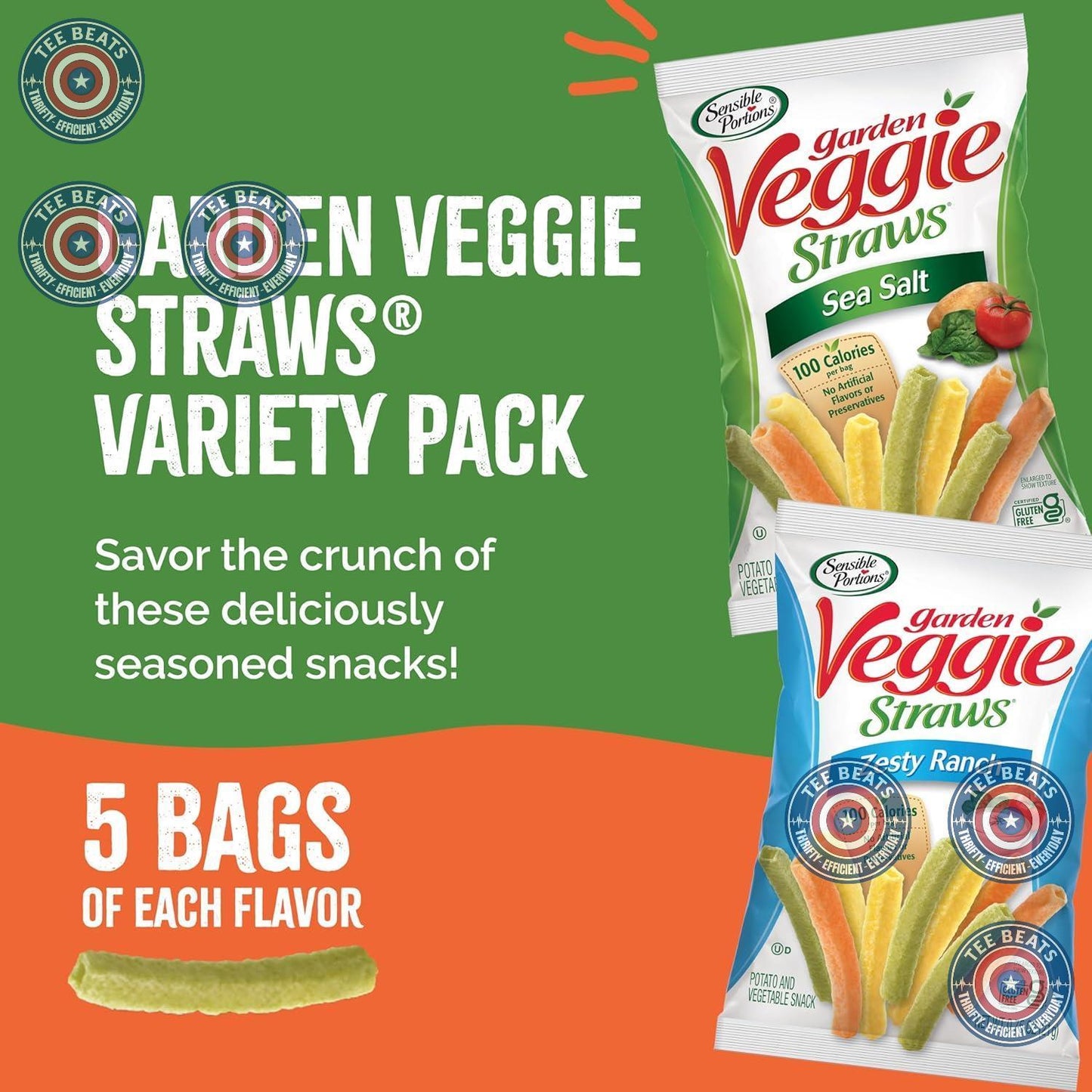 Sensible Portions Veggie Straws – After-School Snack for Picky Eaters, Veggie-Based Gluten-Free Chips