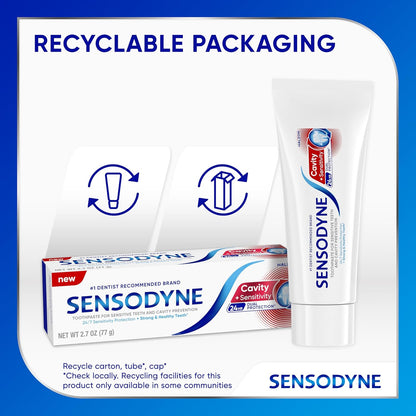 Sensodyne Cavity + Sensitivity Toothpaste – Safe Daily Switch from Standard Fluoride Paste, Enamel Protection for Aging Adults