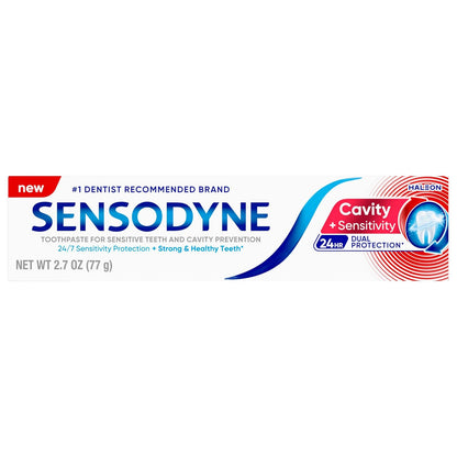 Sensodyne Cavity + Sensitivity Toothpaste – Safe Daily Switch from Standard Fluoride Paste, Enamel Protection for Aging Adults