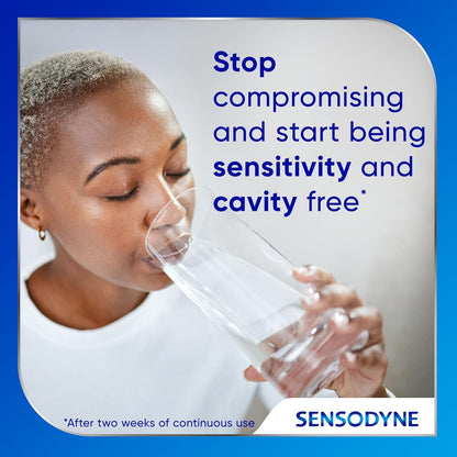 Sensodyne Cavity + Sensitivity Toothpaste – Safe Daily Switch from Standard Fluoride Paste, Enamel Protection for Aging Adults