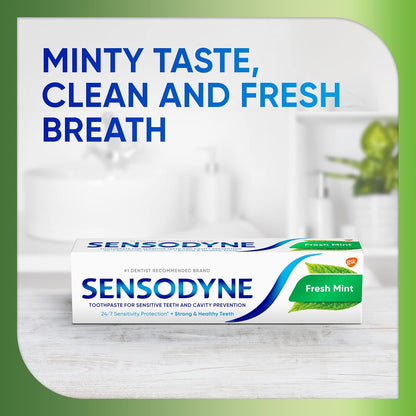 Sensodyne Fresh Mint Toothpaste for Sensitive Teeth – Soothing Morning and Nighttime Brushing Ritual with Cavity Protection, Pack of 2