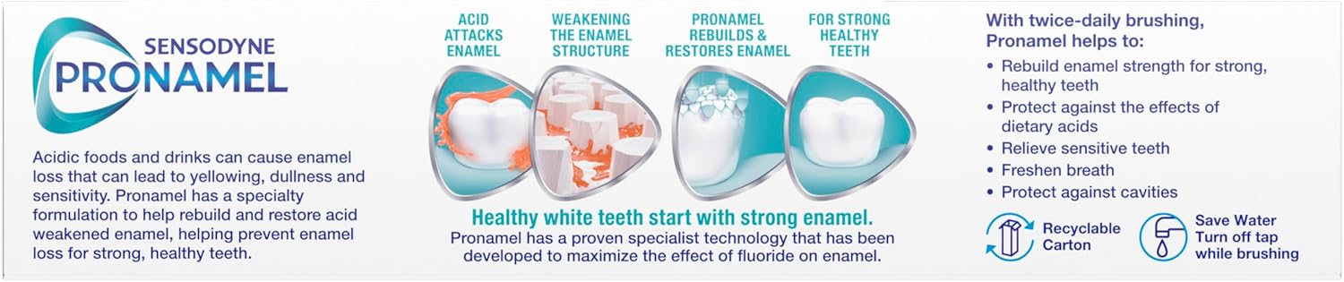 Sensodyne Pronamel Daily Protection Enamel Toothpaste for Sensitive Teeth - Mint Essence, 4 oz (Pack of 3) to Re-mineralize Acid-Weakened Enamel in Your Self-Care Routine