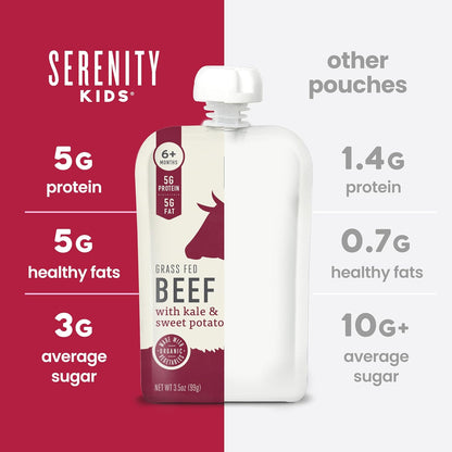 Serenity Kids Grass Fed Beef Baby Food Pouch – Clean Label Certified Protein Puree for Wellness Focused Parents