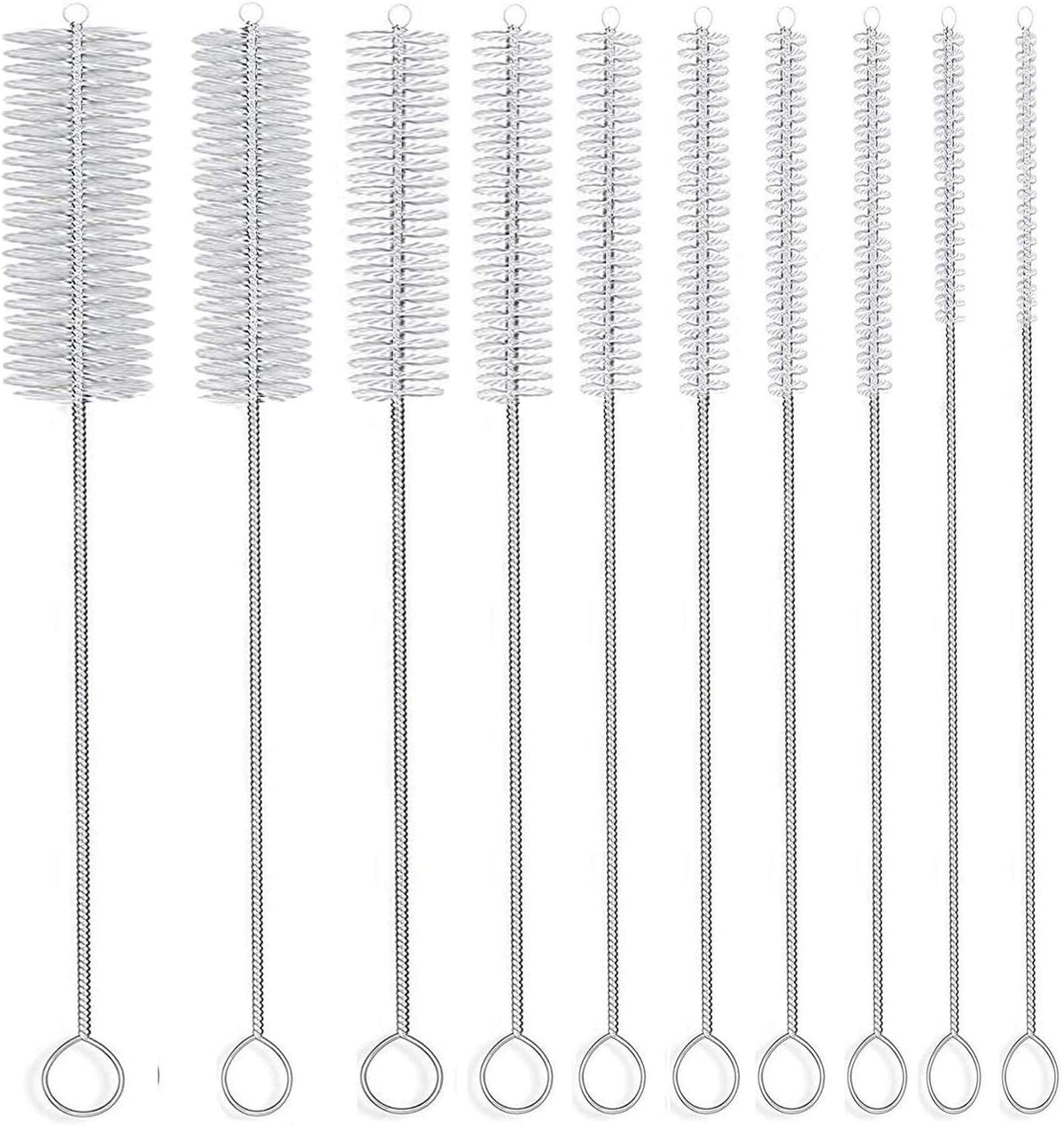 set of 10 brushes with bristle head diameters ranging from 1/16 inch to 1 inch
