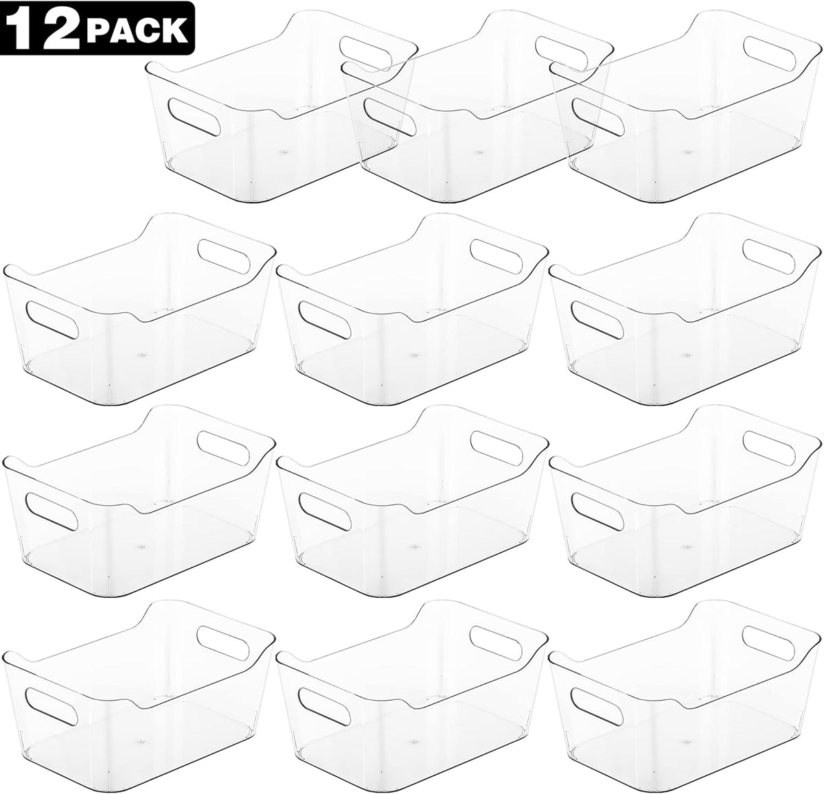 set of 12 matching rectangular bins for consistent, uniform organization