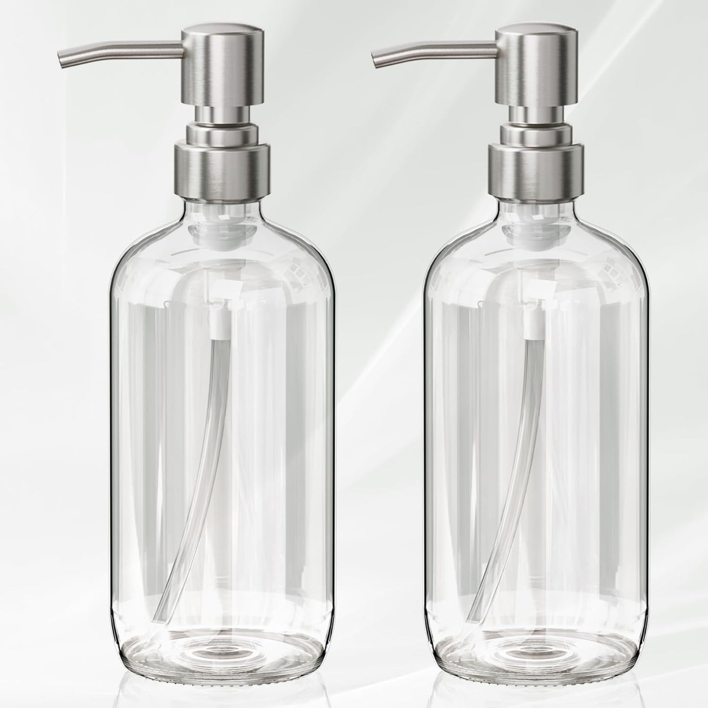 set of 2 lead-free thick glass boston round bottles, 17oz each