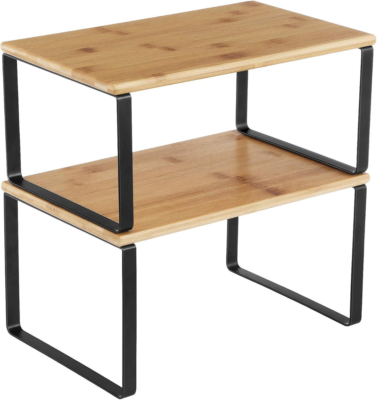 set of 2 tiered shelves with stackable, nestable, and l-shape configurations