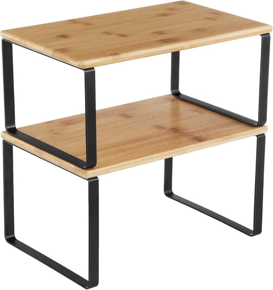 set of 2 tiered shelves with stackable, nestable, and l-shape configurations