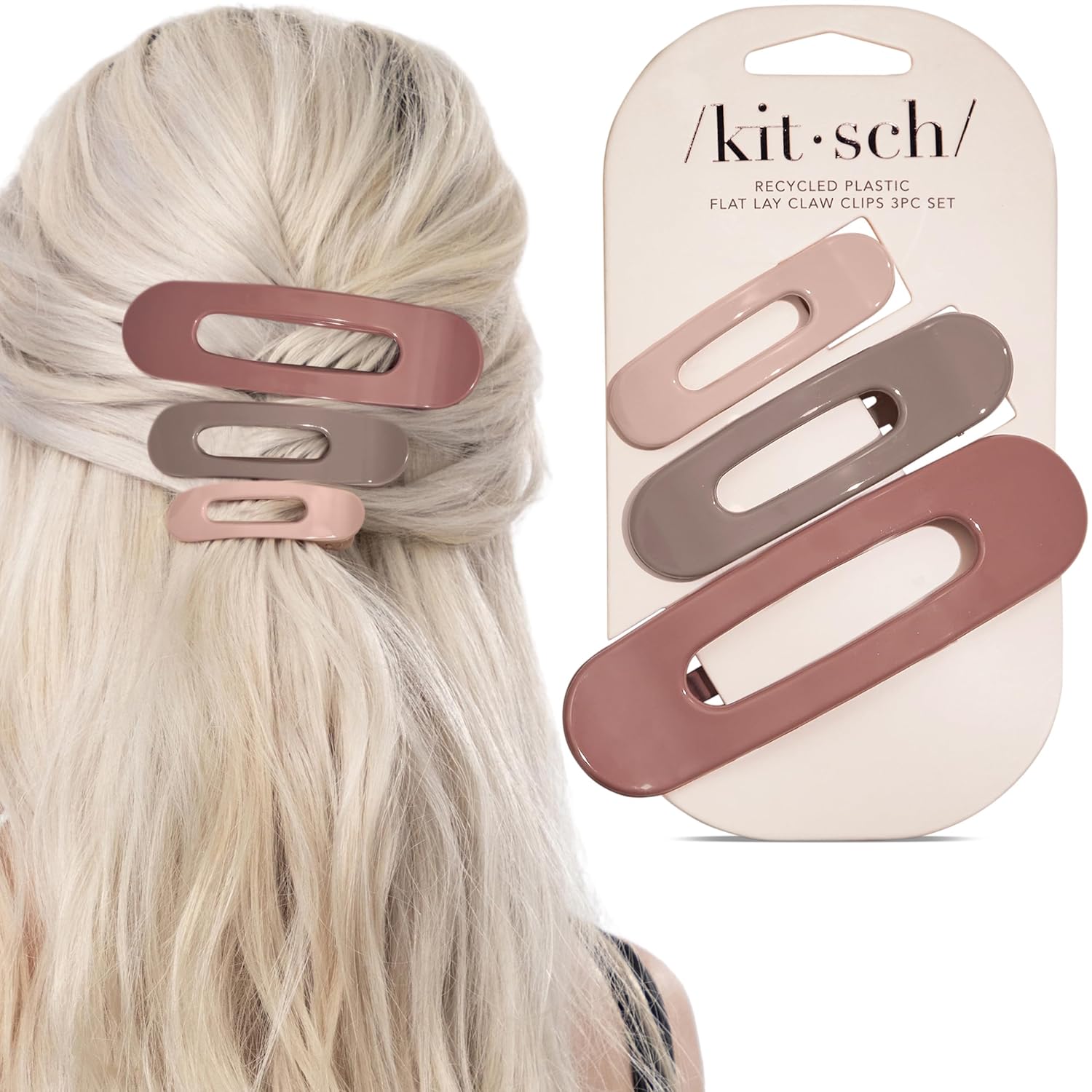 set of 3 flat claw clips in multiple sizes (small, medium, large) for versatile styling