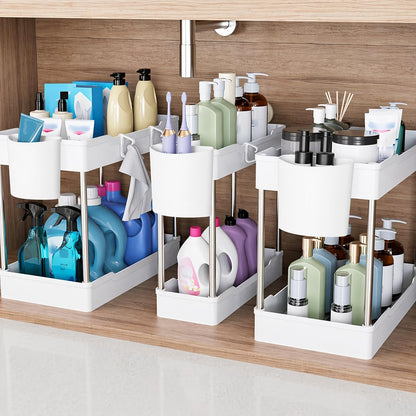set of 3 two-tier organizers included (6 total shelves across the pack)