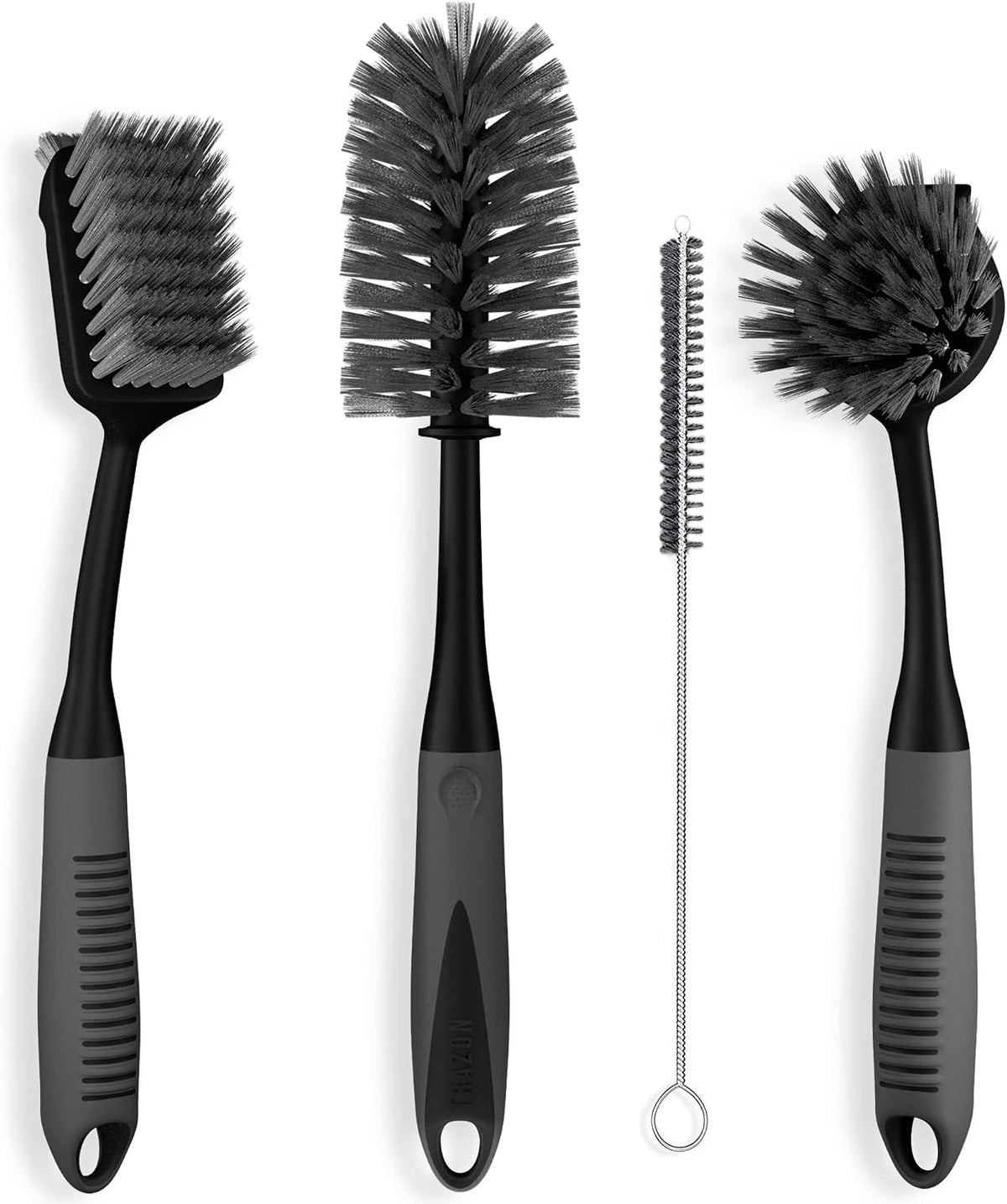 set of 4 specialized brushes: dish brush, scrub brush, bottle brush, straw brush