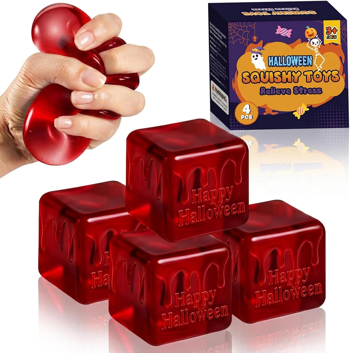 set of 4 uniquely designed blood cube squishies in one pack