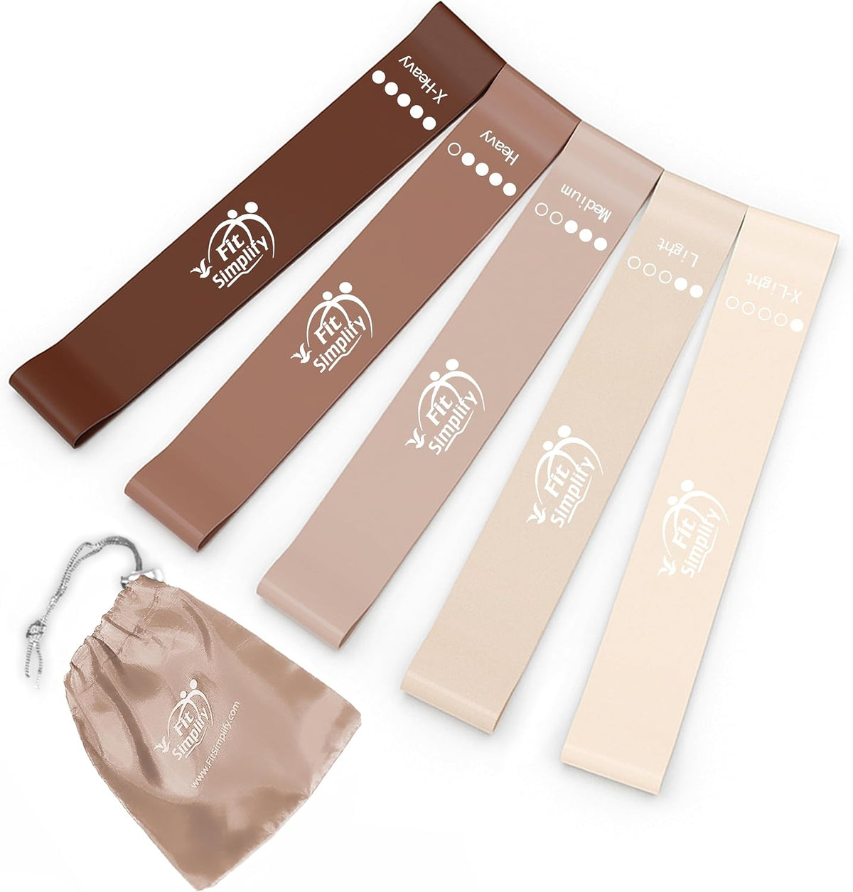 set of 5 loop bands with graduated tension (extra light, light, medium, heavy, extra heavy)