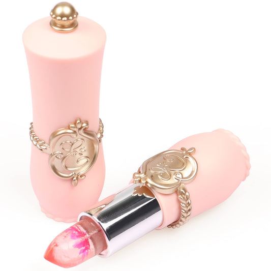 set of 6 flower-embedded crystal jelly lipsticks in tube packaging
