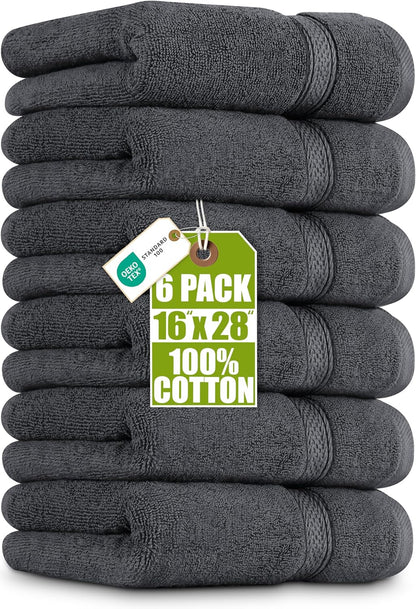 set of 6 hand towels measuring 16 x 28 inches