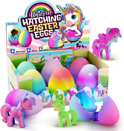 set of 6 submerge-in-water hatching eggs, each revealing a different colorful unicorn