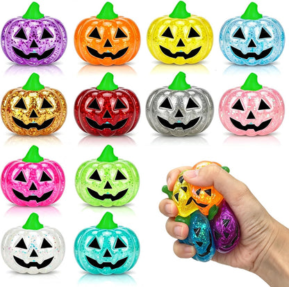 set of 8 glitter-filled mini pumpkin squishies in multicolor