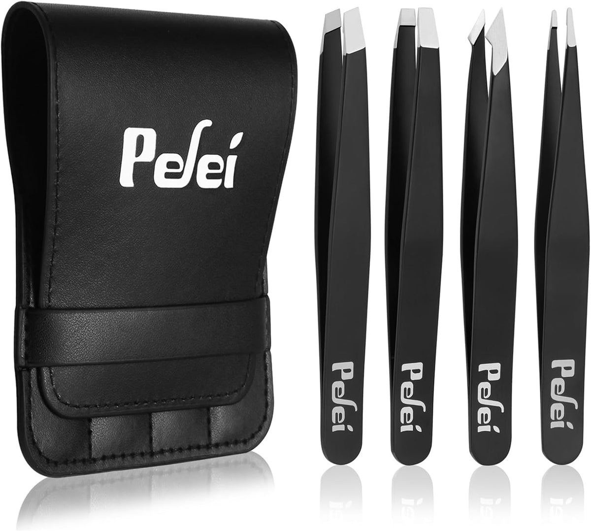 set of four tweezers: classic, slant, pointed, and pointed slant