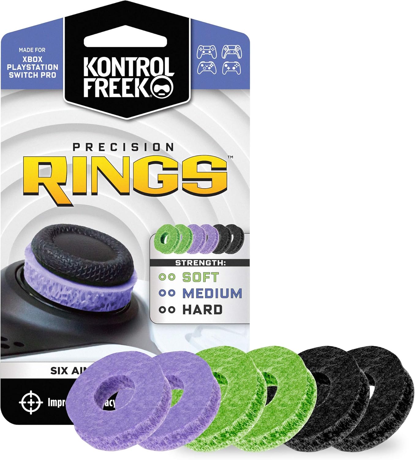 set of six universal rings in soft, medium, and hard resistance levels