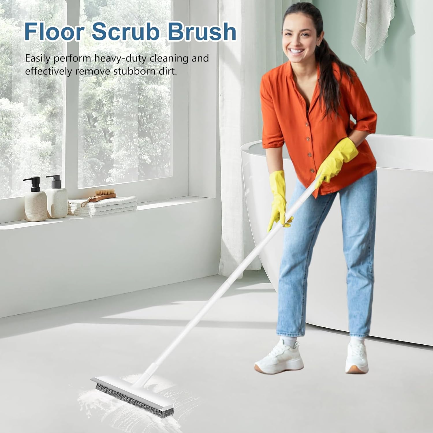SetSail All in One Floor Scrub Brush with Scraper, Single Tool Replacement for Multiple Cleaning Brushes in Bathroom Kitchen Garage