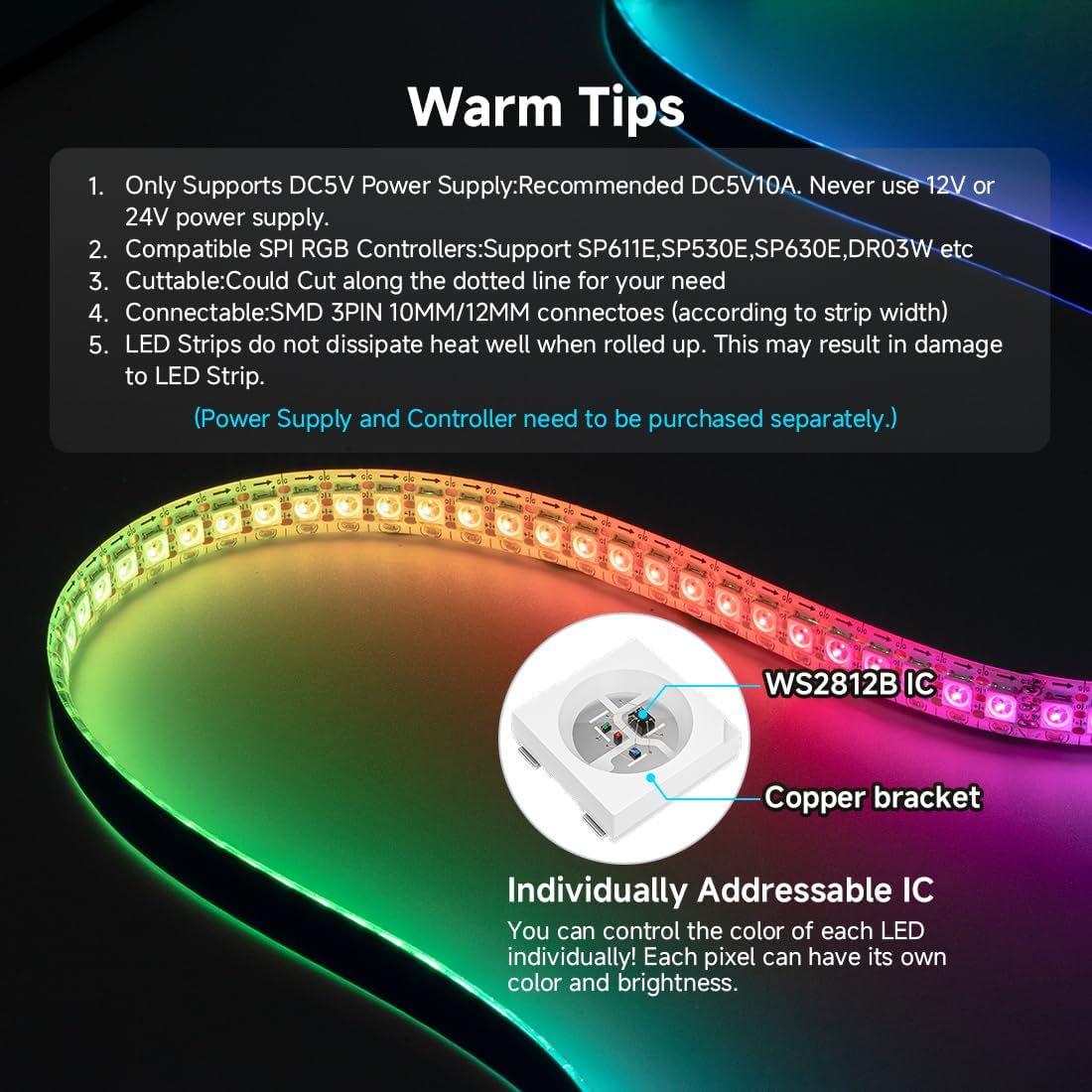 SEZO WS2812B ECO LED Strip – Low-Voltage 5V Night Light for Kids Room and Nursery Safety