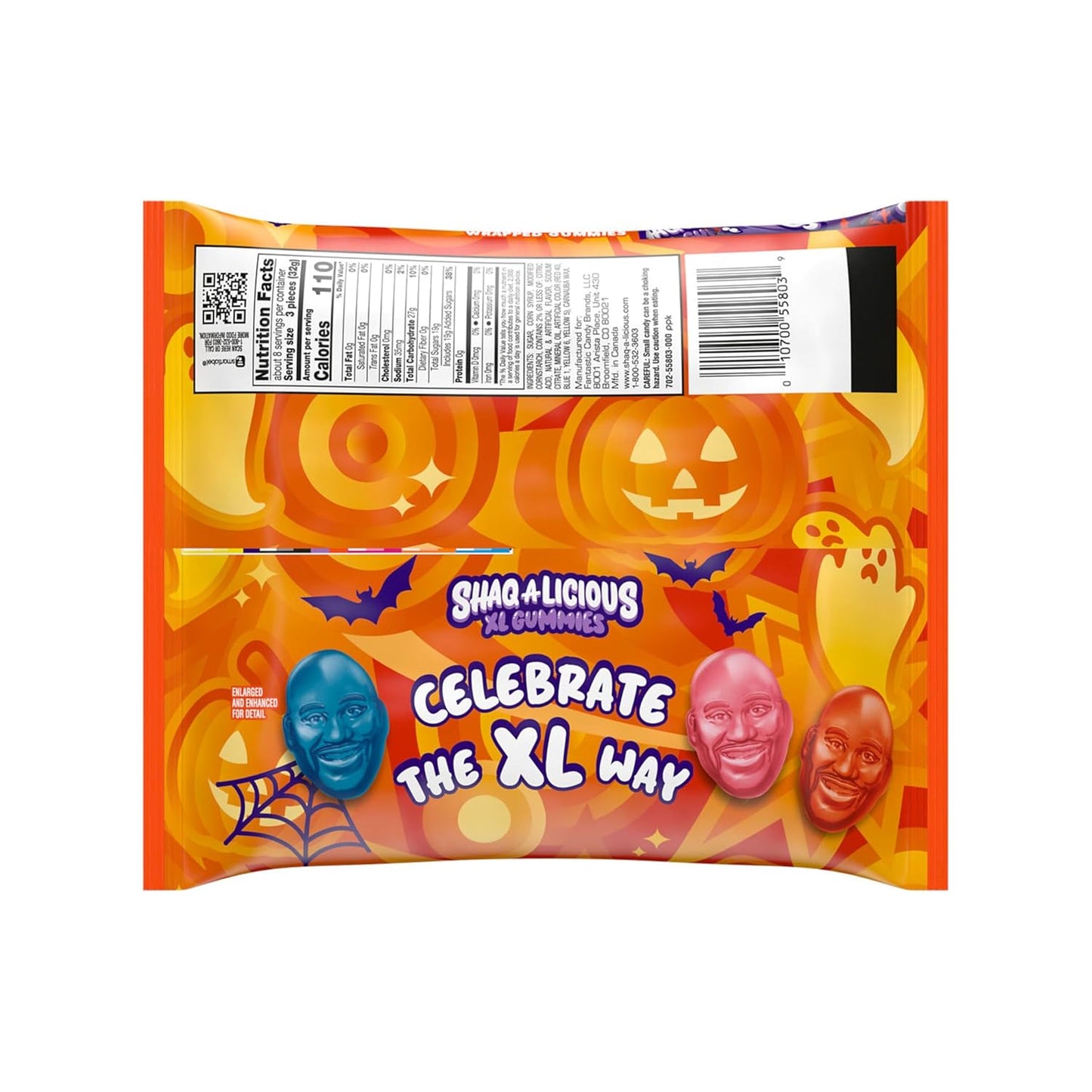 SHAQ-A-LICIOUS XL Gummies Individually Wrapped Snack Size Bags for Kids Lunchbox and Trick-or-Treat Pails, 8.5 oz Original Flavor Halloween Candy