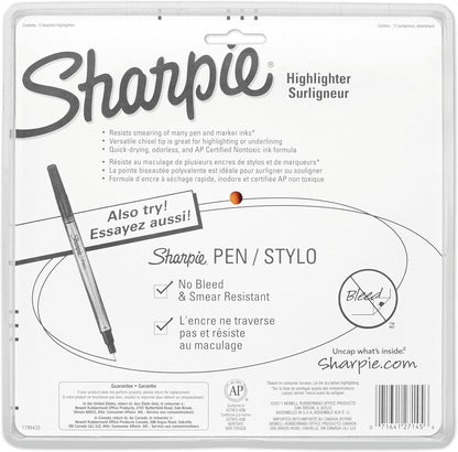 Sharpie Pocket Highlighters Chisel Tip Assorted 12 Pack – Quick Dry Study Highlighters for College Note-Taking & Exam Prep