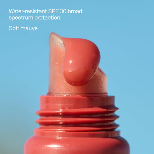 sheer, buildable tinted color available in four variants: clear, sunset cove, heat wave, and bonfire