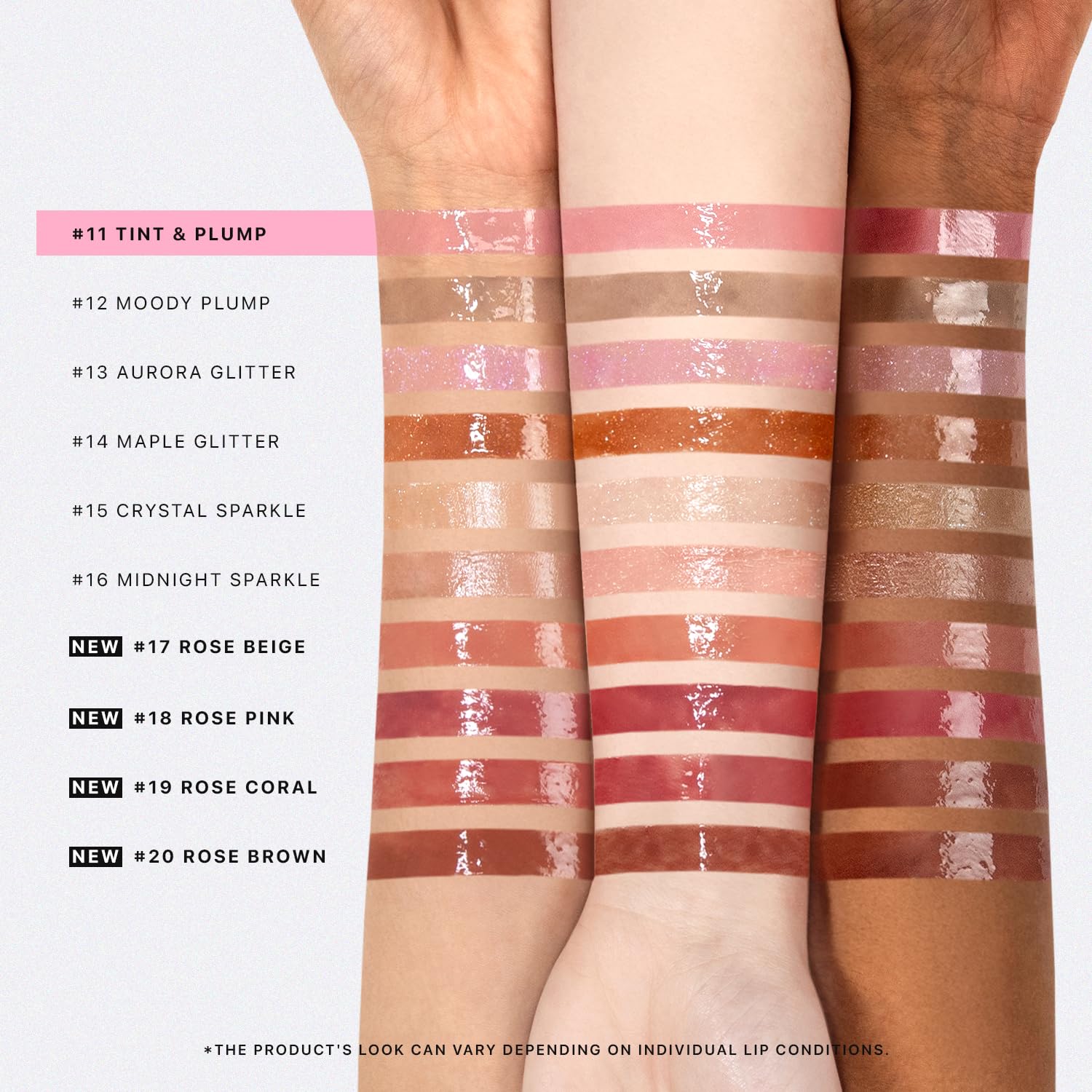 sheer coverage with volumizing/plumping effect and glassy finish suitable for all skin tones