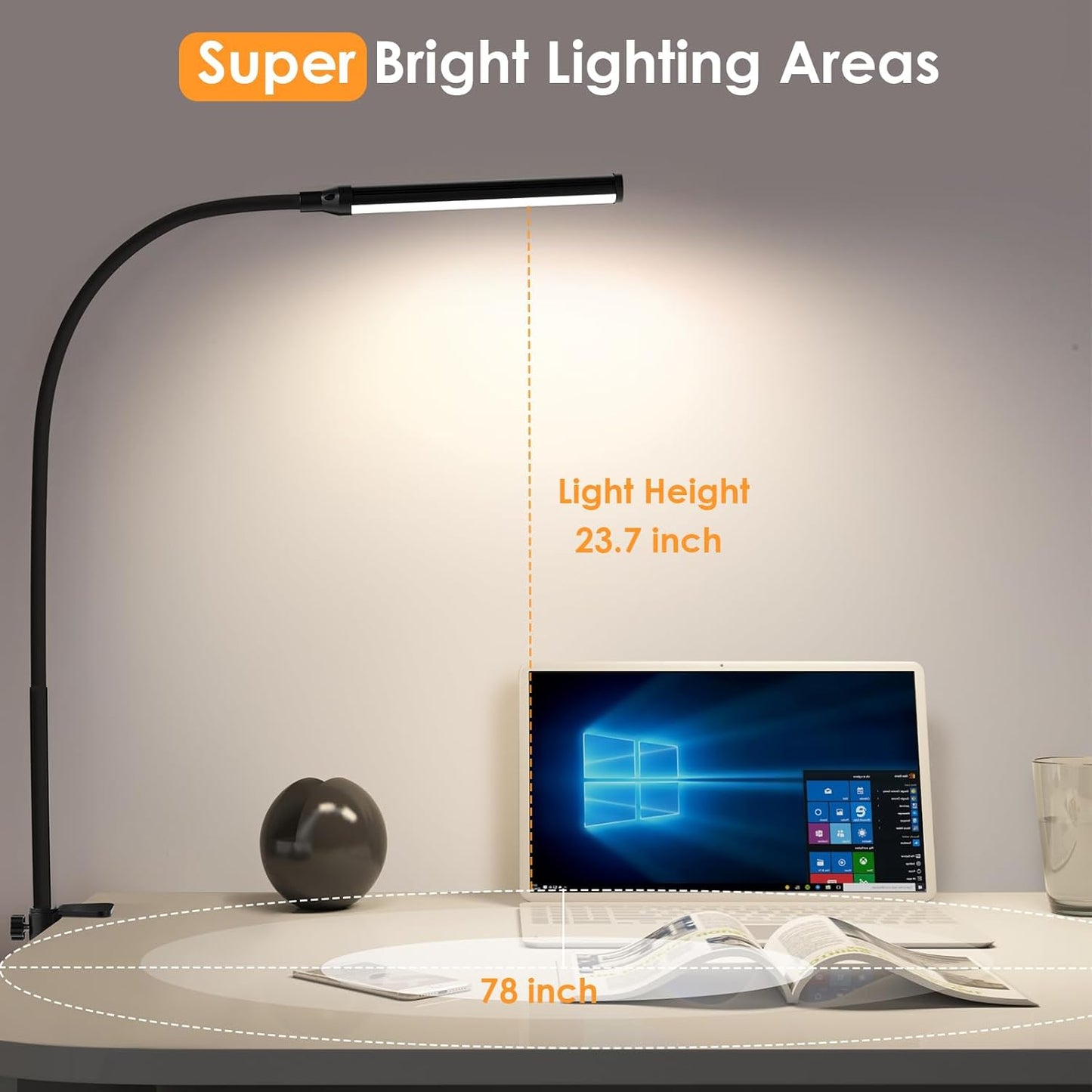 ShineTech LED Desk Lamp with Clamp – Minimalist Task Light for Clean Desk Setup, Matte Black Aluminum, USB Powered