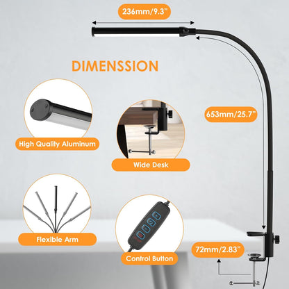 ShineTech LED Desk Lamp with Clamp – Minimalist Task Light for Clean Desk Setup, Matte Black Aluminum, USB Powered