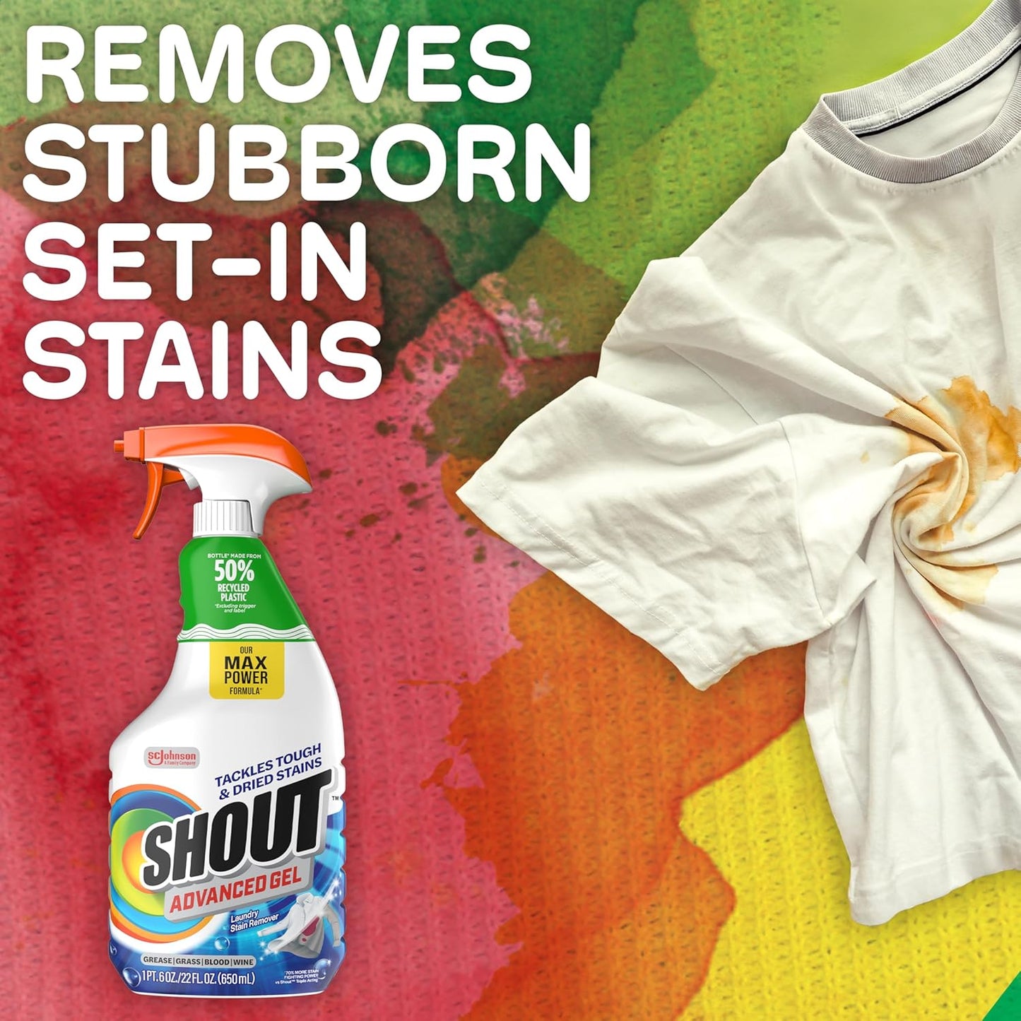 Shout Advanced Laundry Stain Remover for Spa and Bath Linents – Removes Makeup, Oil, and Body Stains Gently
