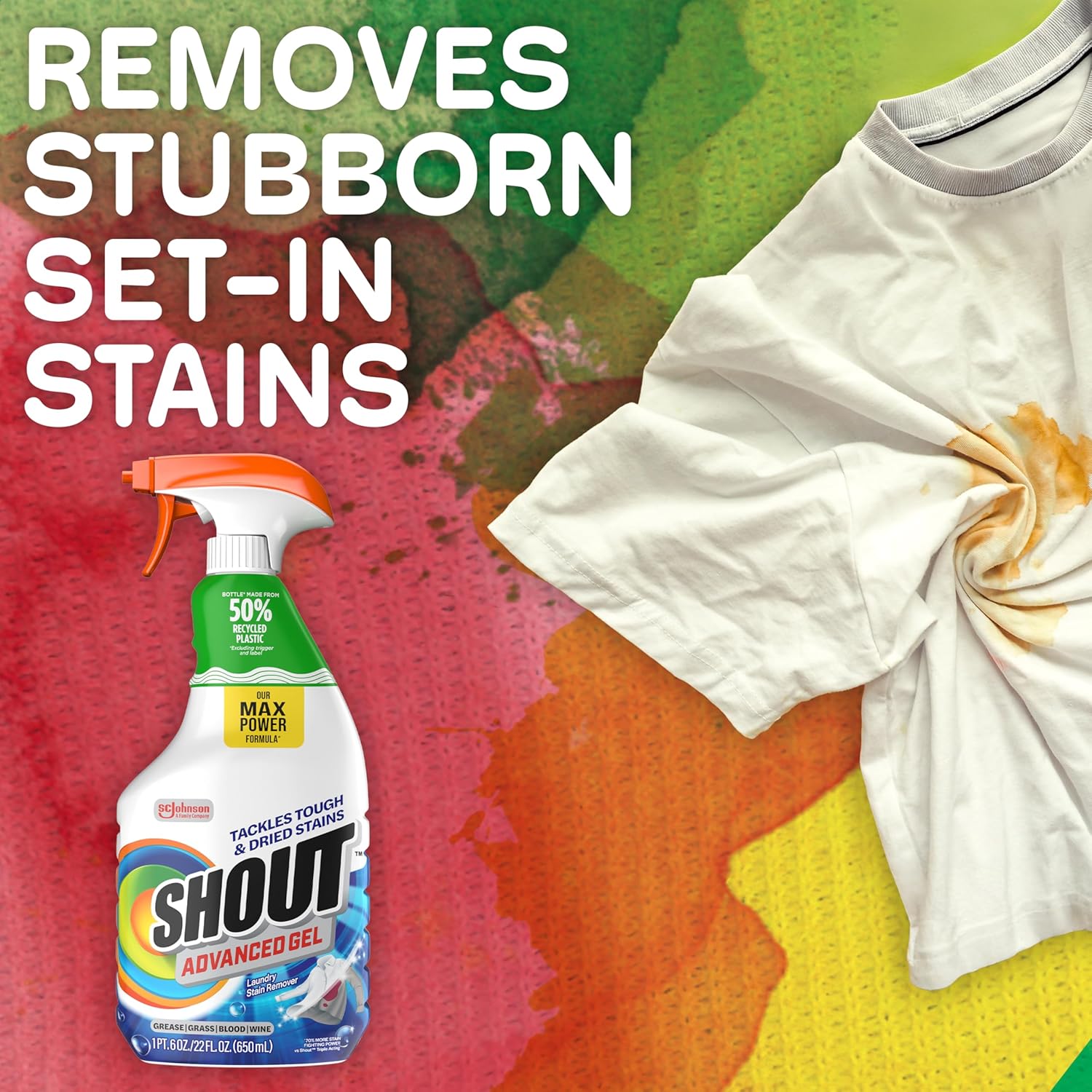 Shout Advanced Laundry Stain Remover for Spa and Bath Linents – Removes Makeup, Oil, and Body Stains Gently