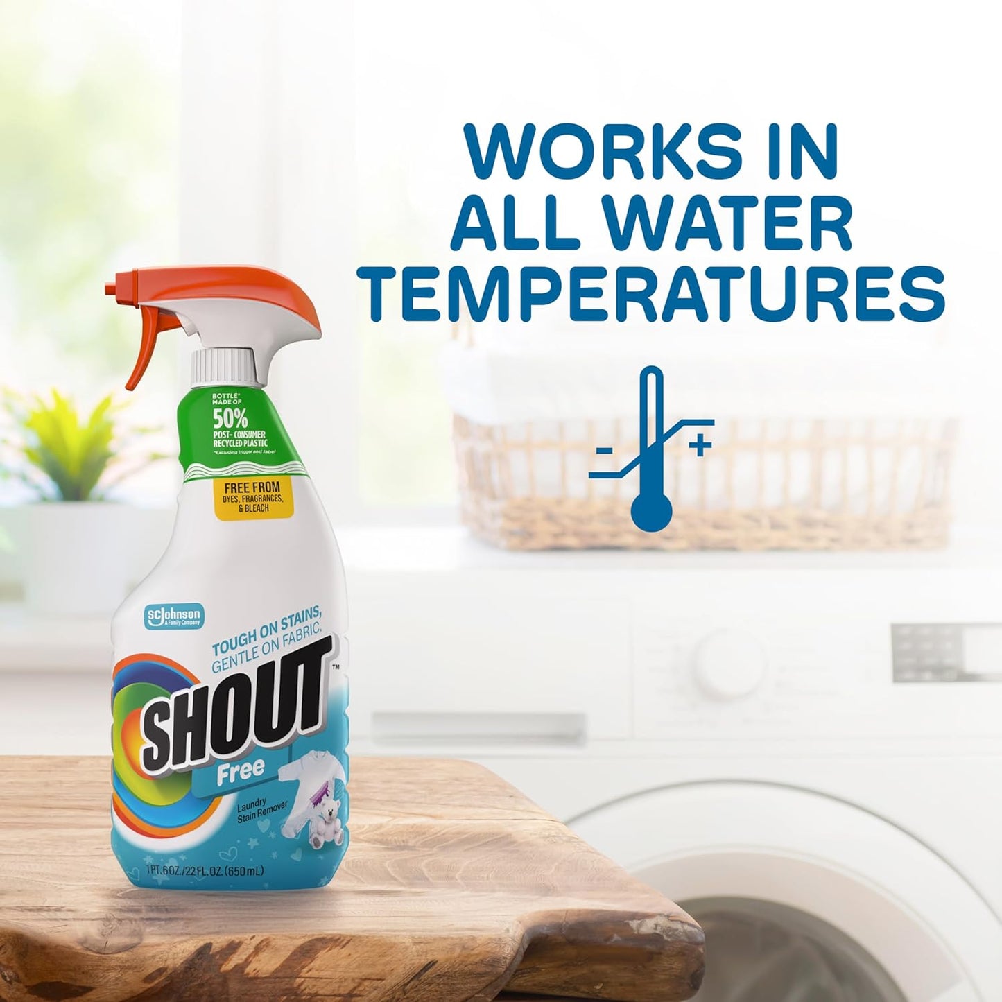 Shout Free Stain Remover Spray for Kids' Clothes – Family-Safe Pre-Wash Treatment for Baby Food and Playtime Spots, 22oz