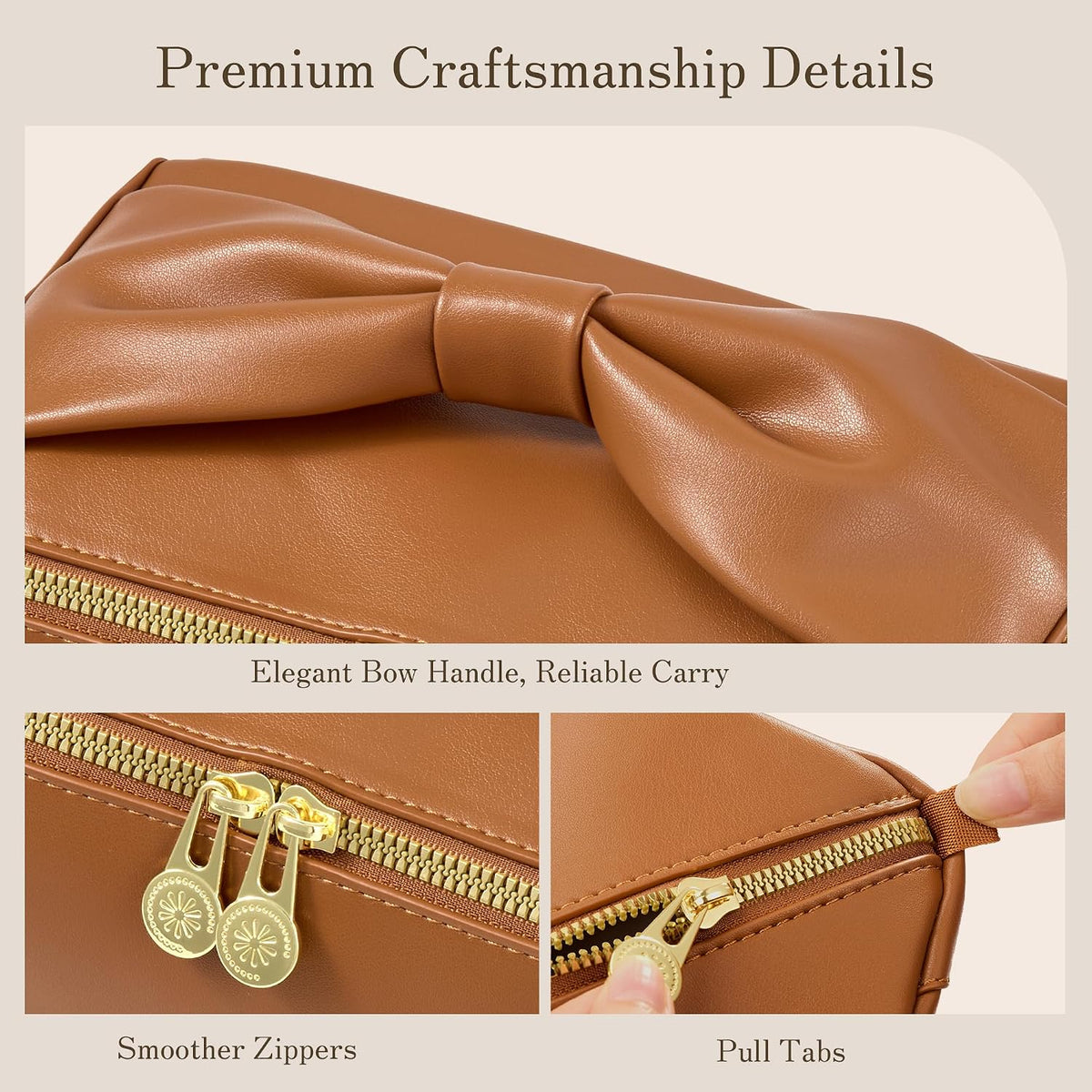SHOWKOO Couture Makeup Pouch – Refined Travel Organizer with Patent Bow Detail for the Style-Forward Collector