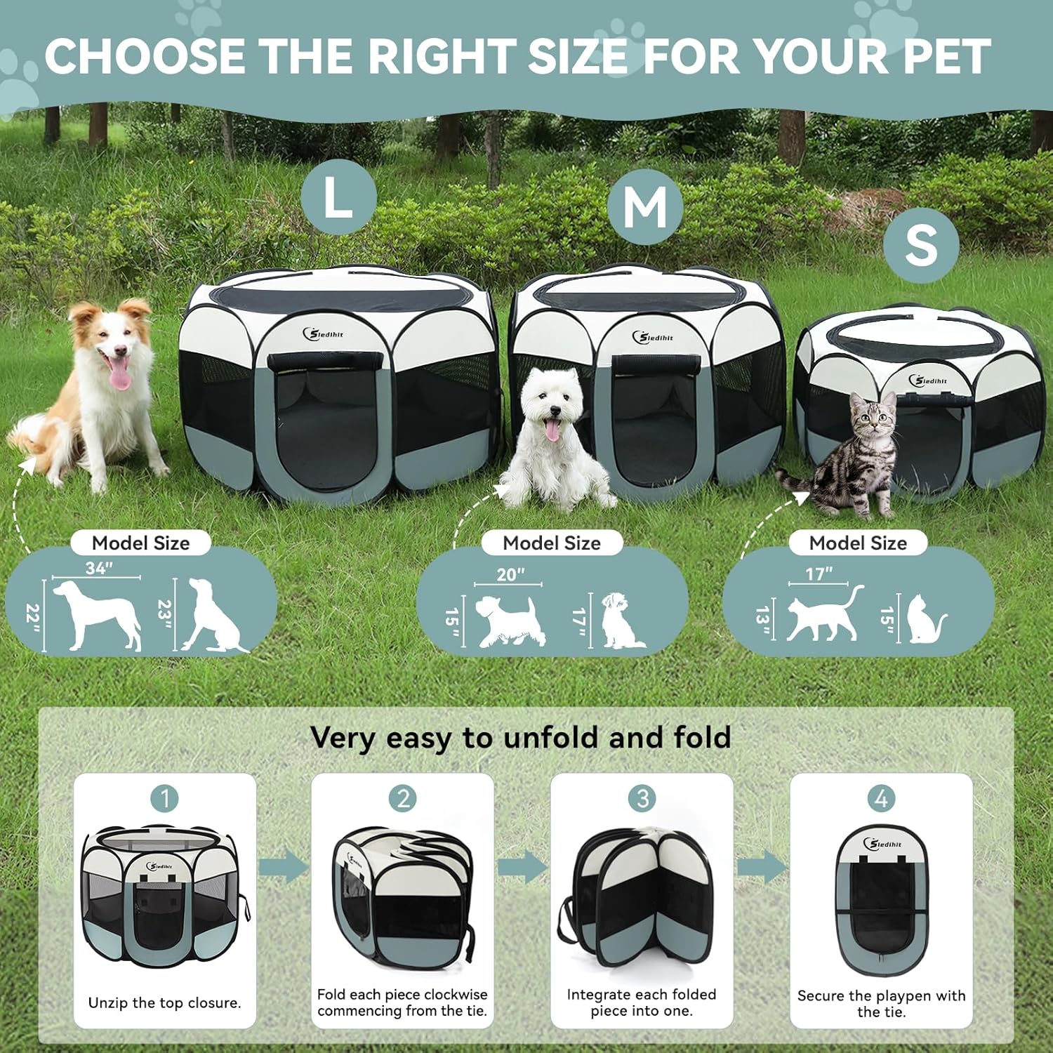 Siedihit Pop-Up Pet Playpen – Family-Safe Indoor Enclosure for Homes With Kids and Pets, Breathable Mesh Tent With Lockable Zipper