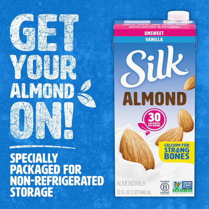 Silk Shelf-Stable Almond Milk Vanilla – Practical Stocking Stuffer for Health-Conscious Hosts, 6 Pack Quart