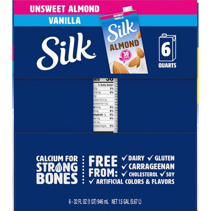 Silk Shelf-Stable Almond Milk Vanilla – Practical Stocking Stuffer for Health-Conscious Hosts, 6 Pack Quart