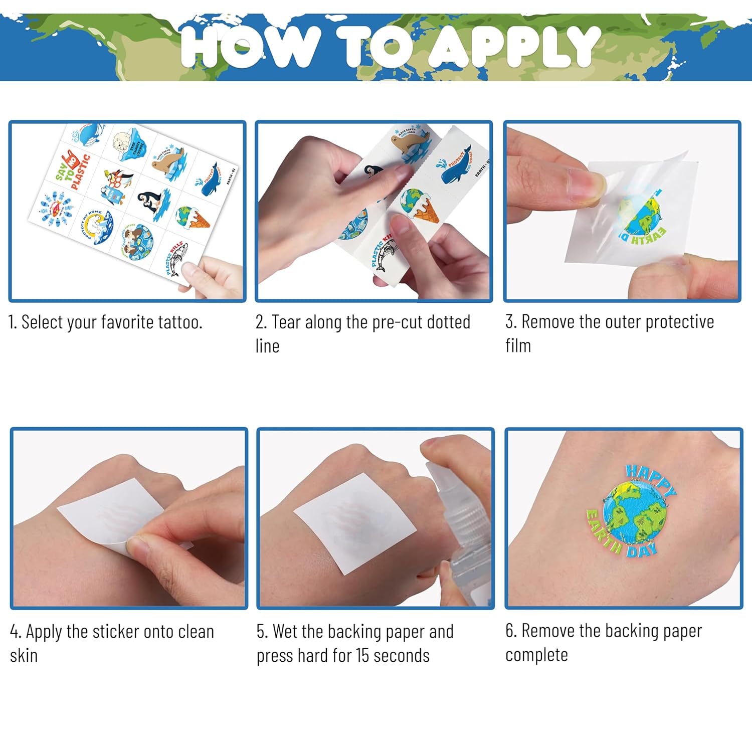simple 4-step wet-and-press application that kids can do independently