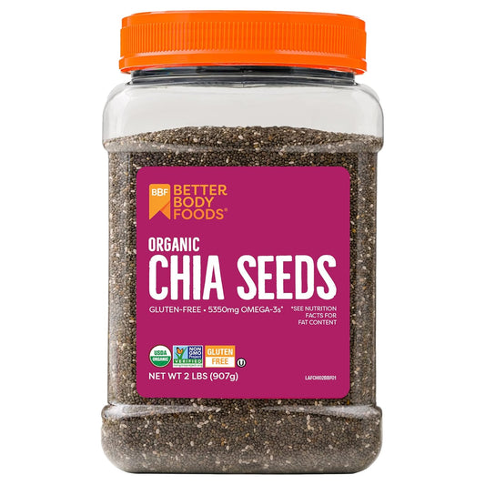 single-ingredient organic chia seeds, non-gmo, raw