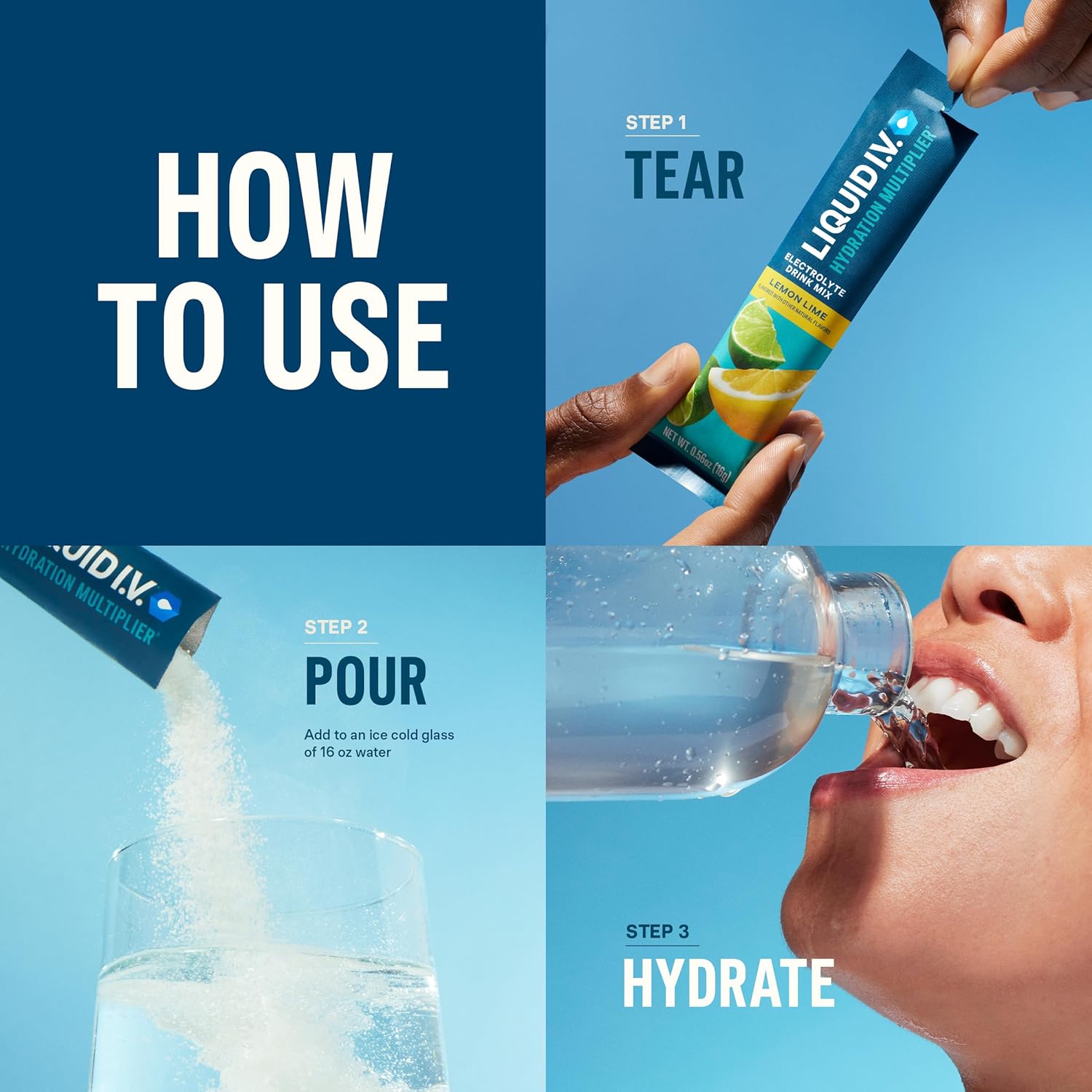 single-serving stick packs (16 per box) that pour into 16 oz of water