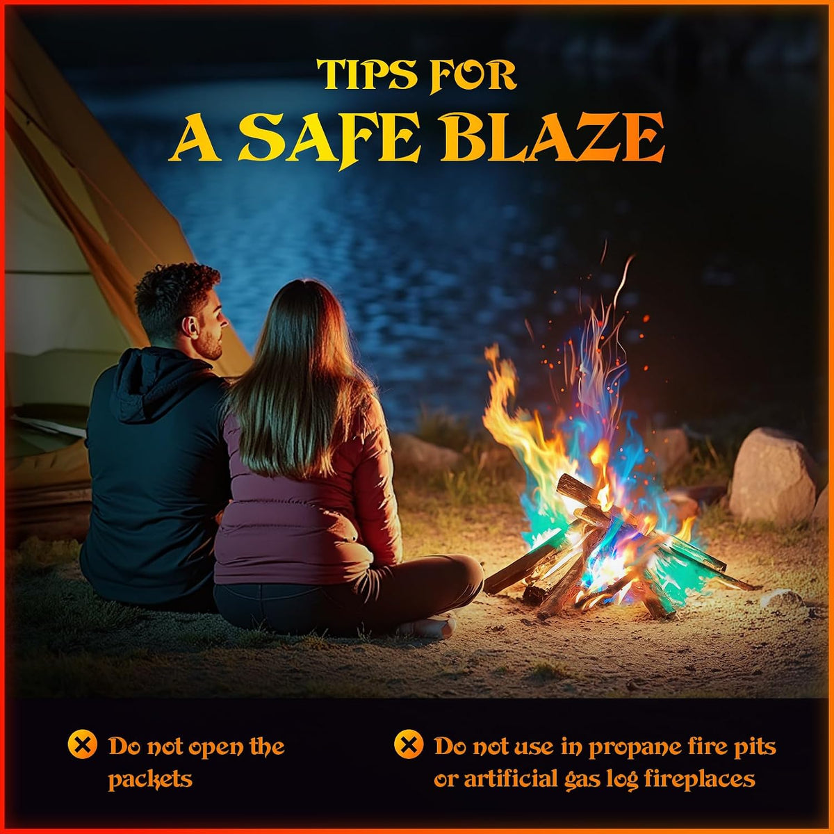 single-step operation — drop 1-3 unopened packets directly into existing flames
