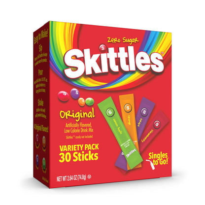 SINGLES TO GO! Skittles Zero Sugar Drink Mix – Family Variety Pack of Powdered Water Flavor Sticks for Picky Drinkers, 60 Sticks