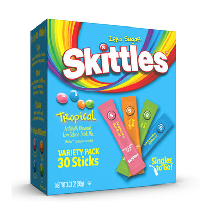 SINGLES TO GO! Skittles Zero Sugar Drink Mix – Family Variety Pack of Powdered Water Flavor Sticks for Picky Drinkers, 60 Sticks